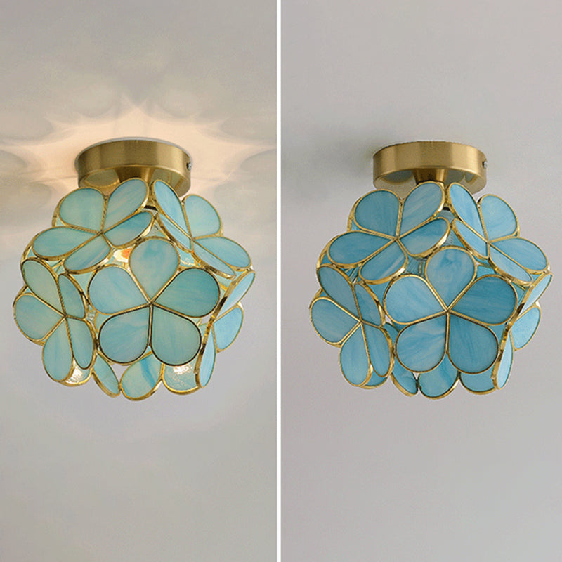 Flower Semi Flush Mount Light Classic Glass Ceiling Mount Light Fixture for Corridor
