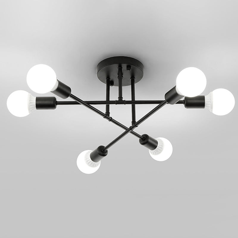 Lineaire Plafond Verlichting Retro Industrieel Ijzer Blootgesteld Lamp Semi Flush Mount Verlichting voor Living Room