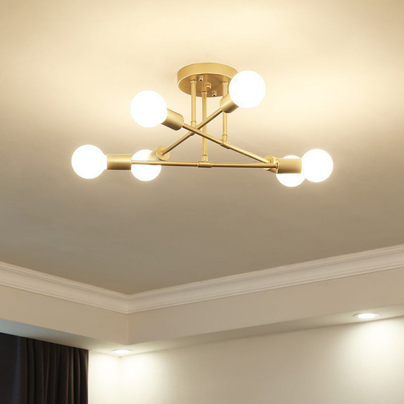 Lineaire Plafond Verlichting Retro Industrieel Ijzer Blootgesteld Lamp Semi Flush Mount Verlichting voor Living Room