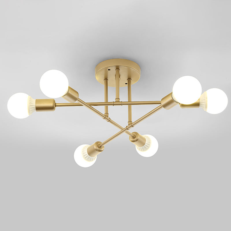 Lineaire Plafond Verlichting Retro Industrieel Ijzer Blootgesteld Lamp Semi Flush Mount Verlichting voor Living Room