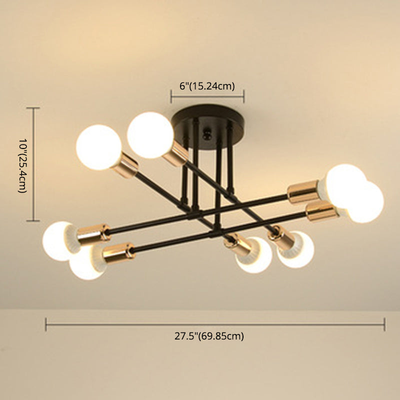 Lineaire Plafond Verlichting Retro Industrieel Ijzer Blootgesteld Lamp Semi Flush Mount Verlichting voor Living Room