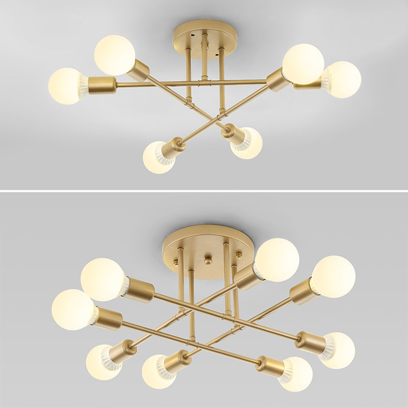 Lineaire Plafond Verlichting Retro Industrieel Ijzer Blootgesteld Lamp Semi Flush Mount Verlichting voor Living Room