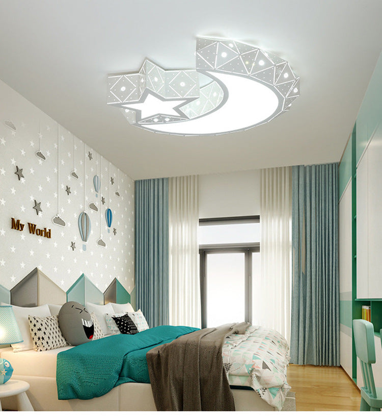 Nordic White Metal Flush Mount Light Fixture Cartoon Moon Flush Mount Spotlight for Kids Bedroom