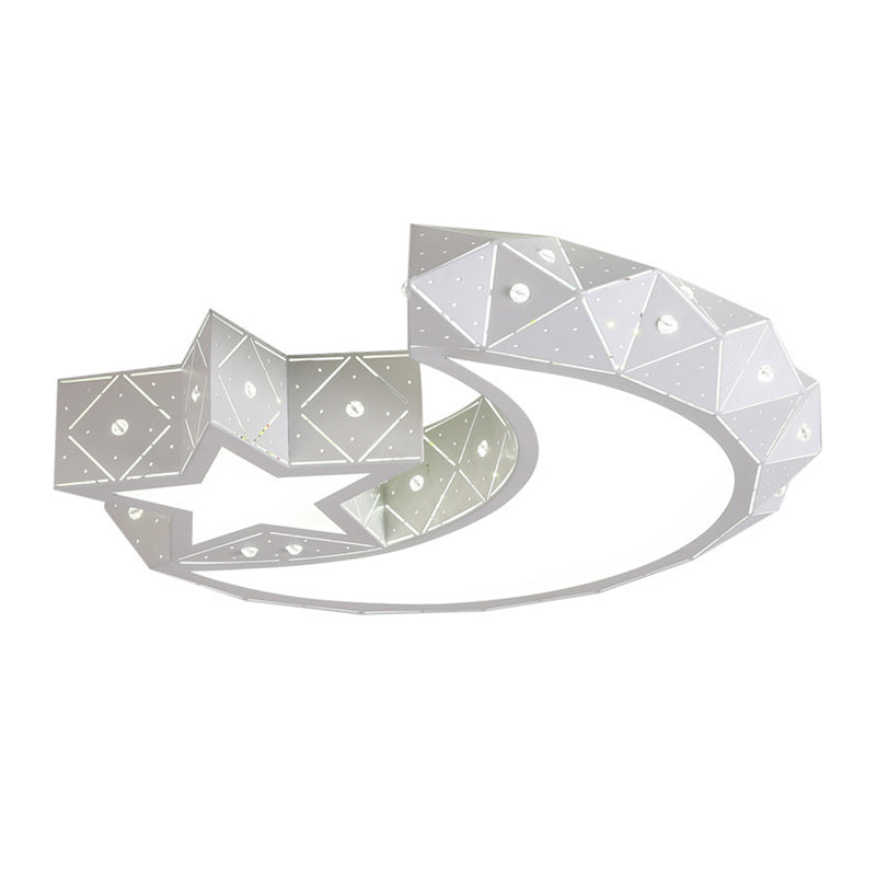 Nordic White Metal Flush Mount Light Fixture Cartoon Moon Flush Mount Spotlight for Kids Bedroom