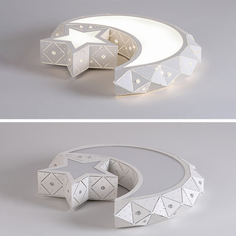 Nordic White Metal Flush Mount Light Fixture Cartoon Moon Flush Mount Spotlight for Kids Bedroom
