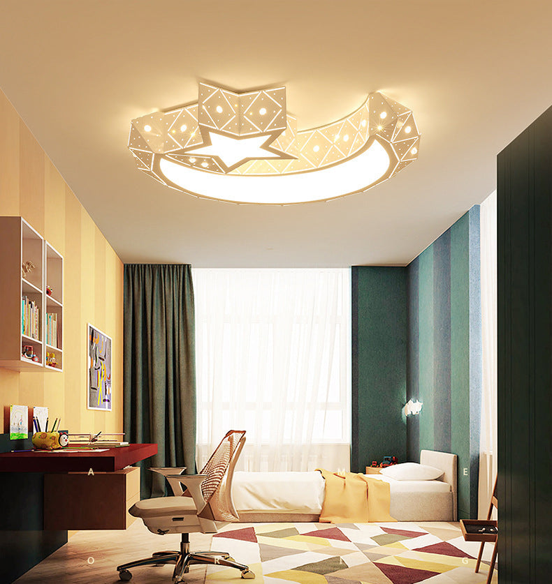 Nordic White Metal Flush Mount Light Fixture Cartoon Moon Flush Mount Spotlight for Kids Bedroom