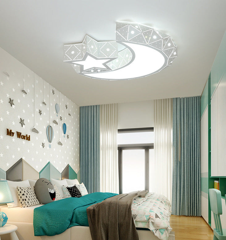 Nordic White Metal Flush Mount Light Fixture Cartoon Moon Flush Mount Spotlight for Kids Bedroom
