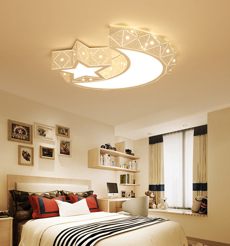 Nordic White Metal Flush Mount Light Fixture Cartoon Moon Flush Mount Spotlight for Kids Bedroom