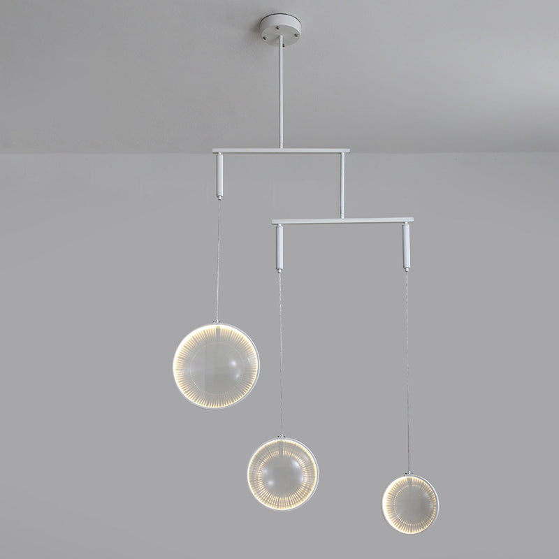 Klares Glaslinsenkronleuchter-Einfachheit 3-Licht weiß hängende Beleuchtung für Treppe