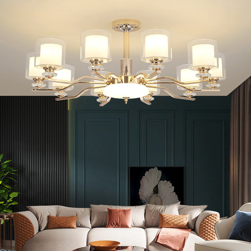 Clear and Frosted Glass Cup Chandelier Minimalist Suspension Lamp for Living Room