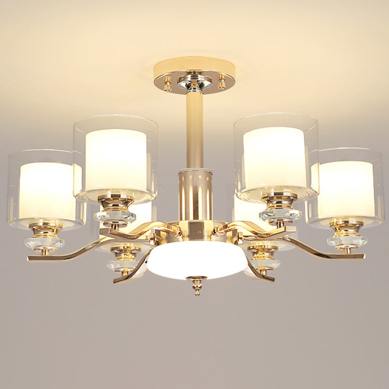 Clear and Frosted Glass Cup Chandelier Minimalist Suspension Lamp for Living Room