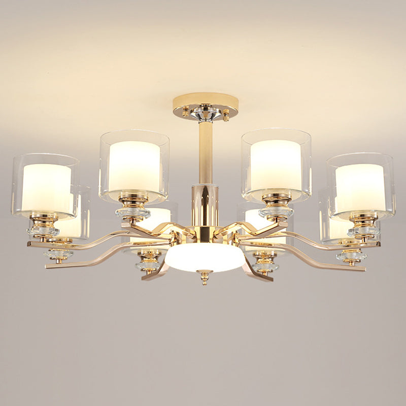 Clear and Frosted Glass Cup Chandelier Minimalist Suspension Lamp for Living Room
