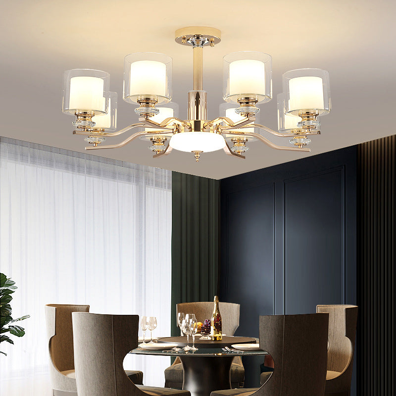 Clear and Frosted Glass Cup Chandelier Minimalist Suspension Lamp for Living Room