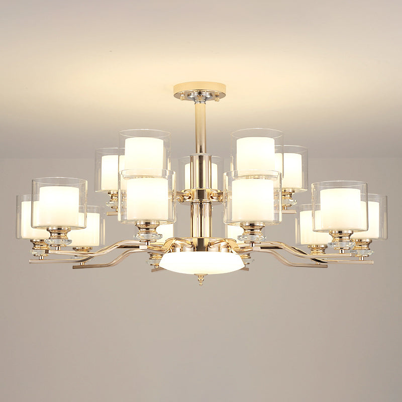 Clear and Frosted Glass Cup Chandelier Minimalist Suspension Lamp for Living Room