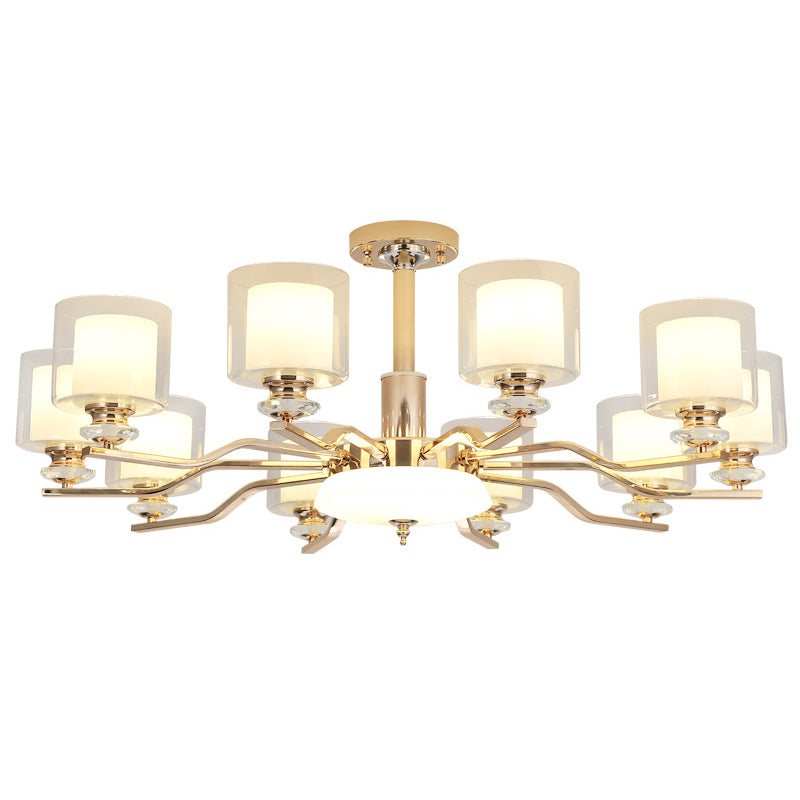 Clear and Frosted Glass Cup Chandelier Minimalist Suspension Lamp for Living Room