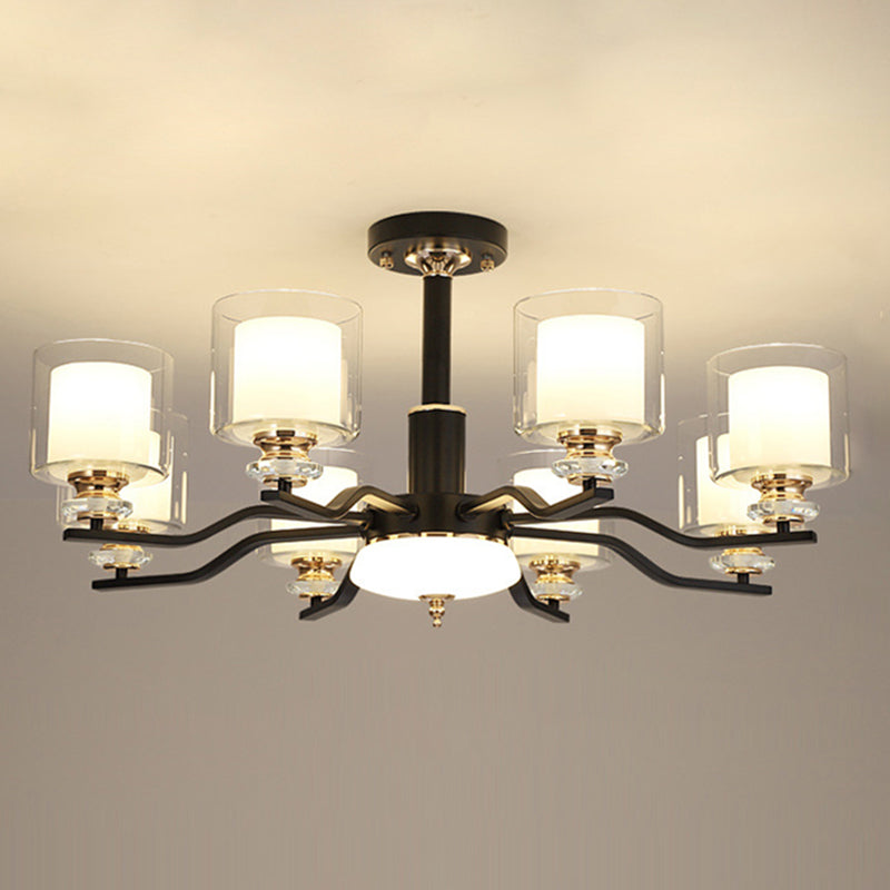 Clear and Frosted Glass Cup Chandelier Minimalist Suspension Lamp for Living Room