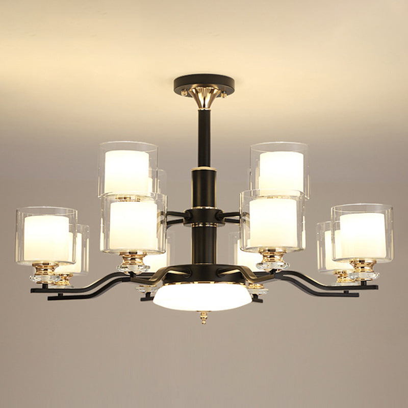 Clear and Frosted Glass Cup Chandelier Minimalist Suspension Lamp for Living Room