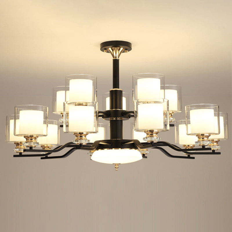 Clear and Frosted Glass Cup Chandelier Minimalist Suspension Lamp for Living Room