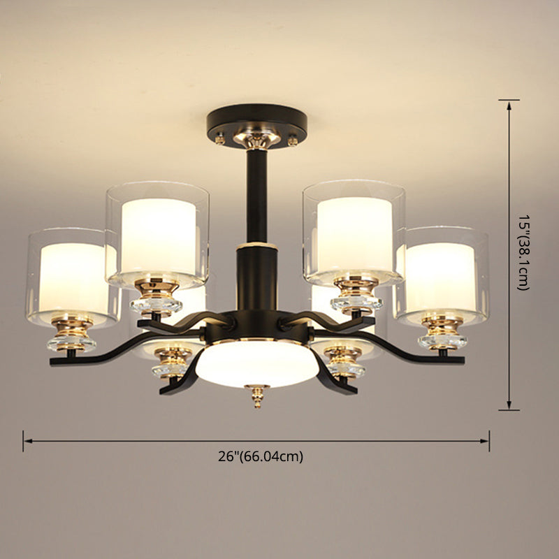 Clear and Frosted Glass Cup Chandelier Minimalist Suspension Lamp for Living Room