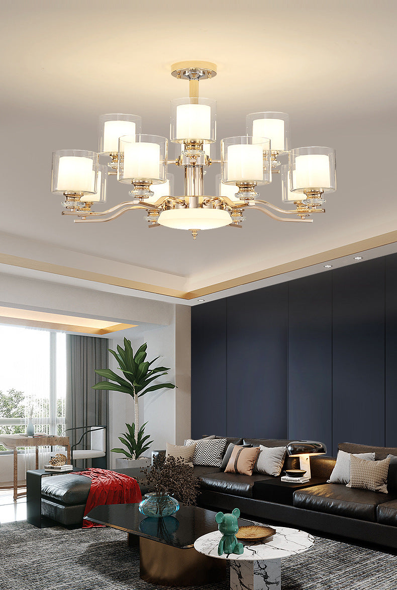 Clear and Frosted Glass Cup Chandelier Minimalist Suspension Lamp for Living Room