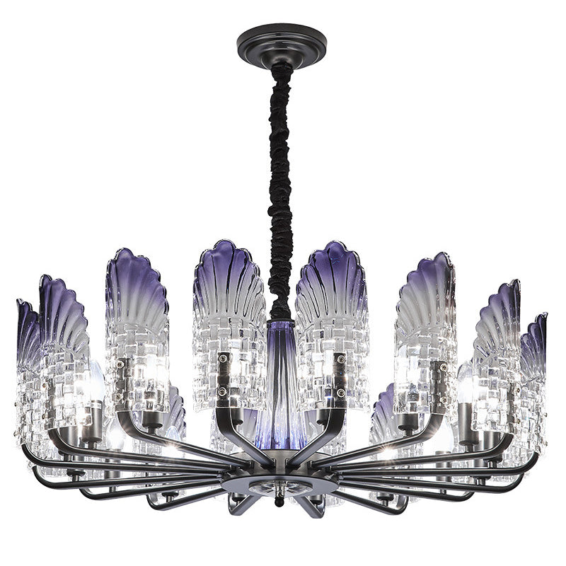 Peacock kroonluchter verlichting moderne gradiënt paarsachtig blauw glas woonkamer hangend licht