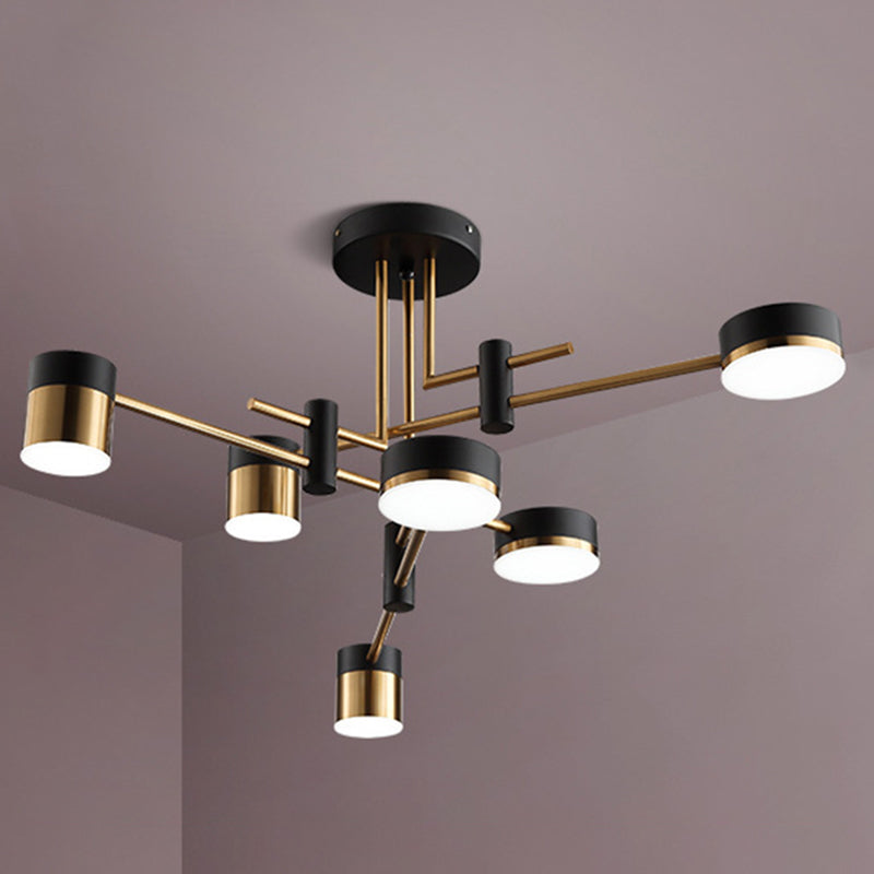 Modern Metal Radial Hanging Chandelier Light Drum Shade LED Suspension Light in Black for Living Room