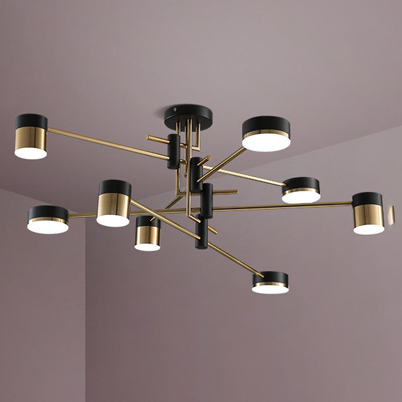 Moderno lampadario a sospensione radiale in metallo Luce a tamburo Sospensione LED Sospensione in nero per soggiorno