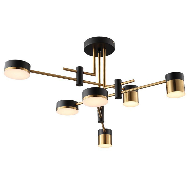 Modern Metal Radial Hanging Chandelier Light Drum Shade LED Suspension Light in Black for Living Room