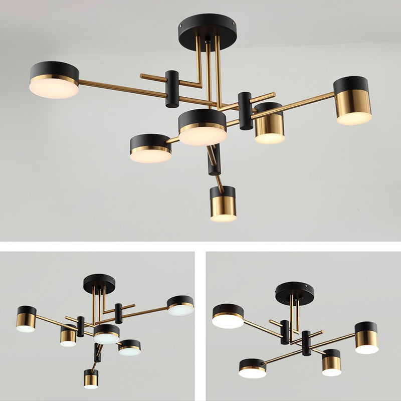 Moderno lampadario a sospensione radiale in metallo Luce a tamburo Sospensione LED Sospensione in nero per soggiorno