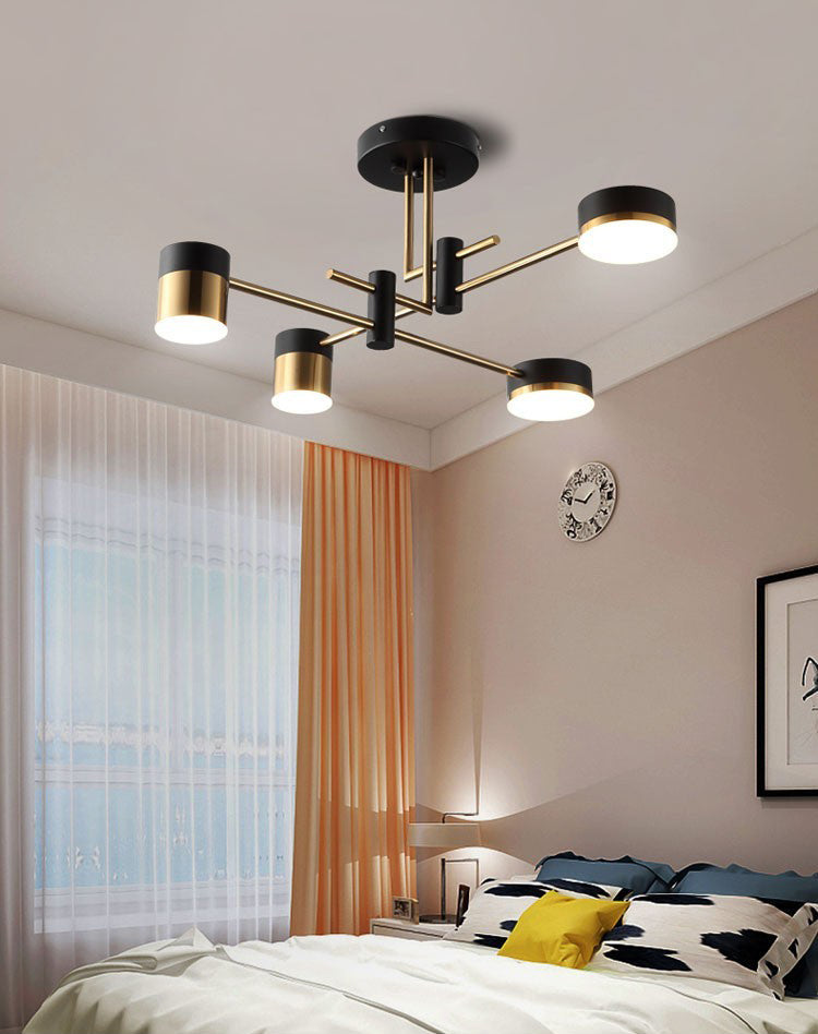 Moderno lampadario a sospensione radiale in metallo Luce a tamburo Sospensione LED Sospensione in nero per soggiorno