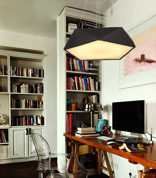 LED Pentagonal Pendant Lamp Nordic Metal Office Hanging Light with Acrylic Diffuser