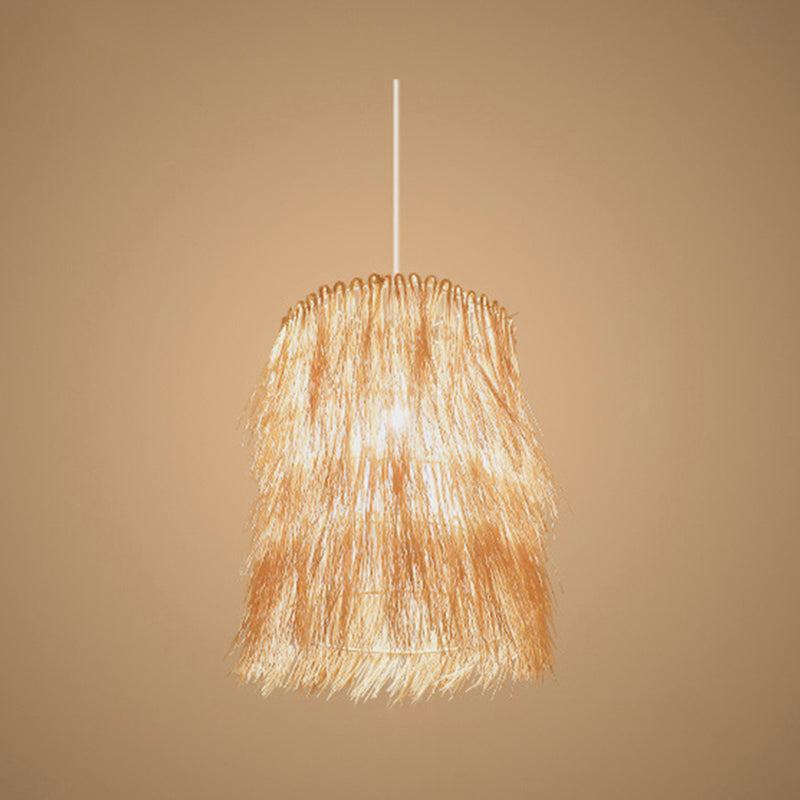 Tassel Pendant Lighting Asian Inspired Rattan 1 Bulb Dining Room Hanging Lamp in Beige