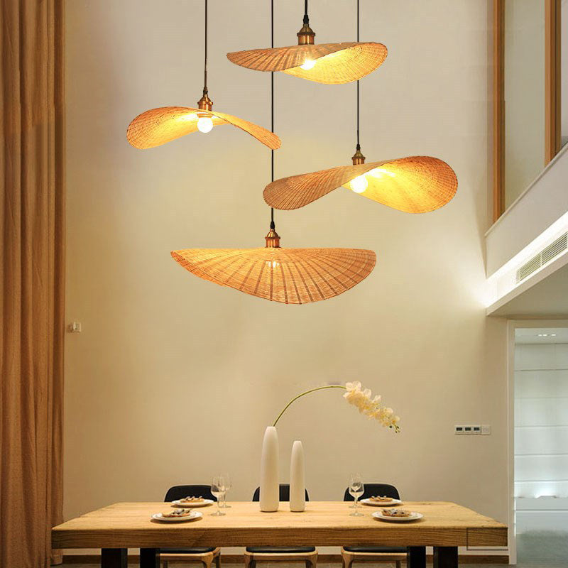 Japanese Style 1-Light Bamboo Hanging Light Fisherman's Hat Shaped Hand Weaving Pendant Lamp