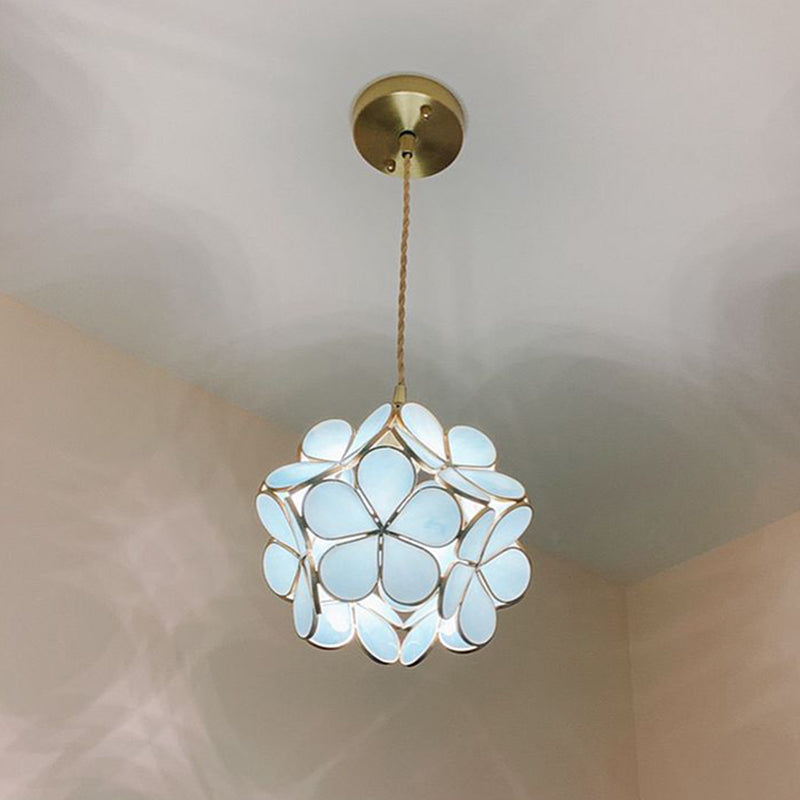 Brass Glass Petals Hanging Light 8.6" Wide Colonial Style Mini Suspension Lighting Fixture