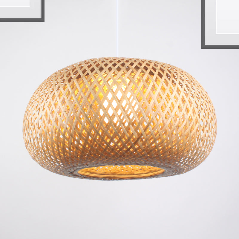 Bamboo Donut Suspension Pendant Contemporain 1 Head Wood Plafond plafond Light