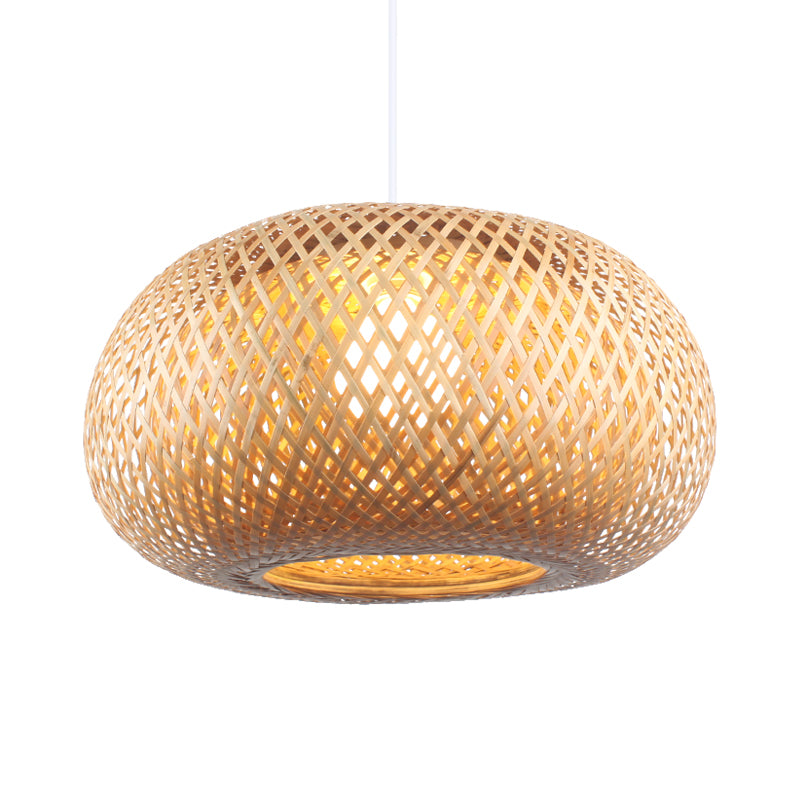 Bamboo Donut Suspension Pendant Contemporain 1 Head Wood Plafond plafond Light