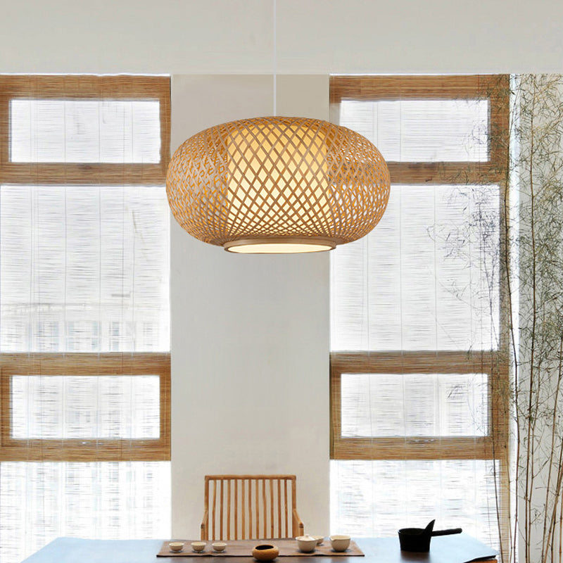 Wood / Coffee Pumpkin Pendant Lighting Traditional Bamboo 1 Bulbe Hanging Lamp Kit pour restaurant