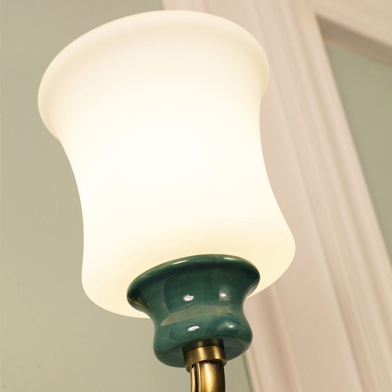 Metal Gold Finish Wall Sconce Bell 1/2-Bulb Vintage Style Wall Light Fixture with Milky Glass Shade