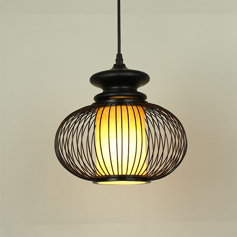 Urna Costa de iluminación Tradición de bambú 1 bulbo de lámpara de colgro de negro/madera para dormitorio, 10 "/12" de ancho