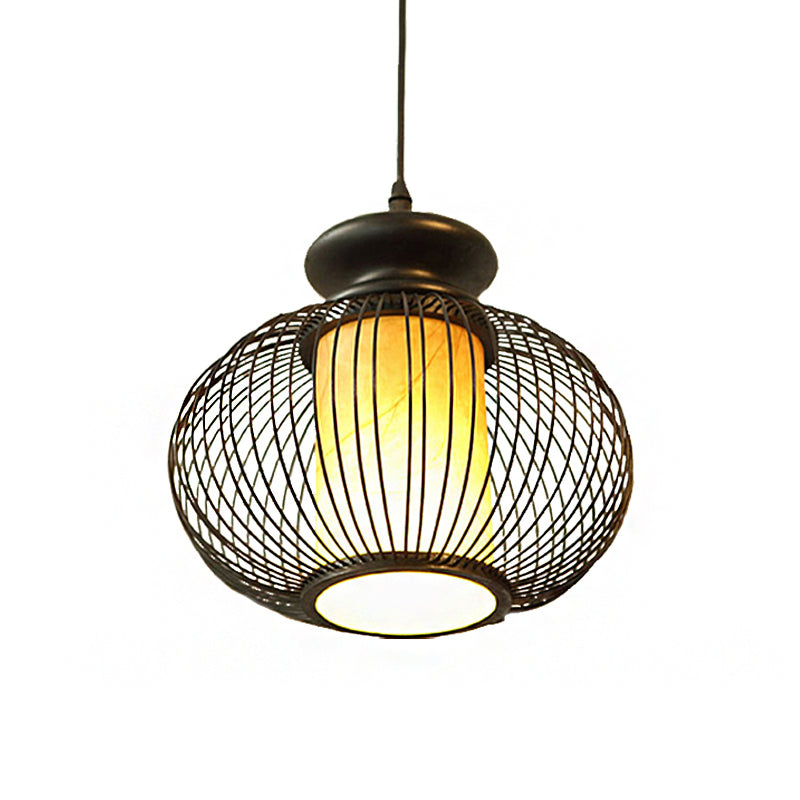 Urna Costa de iluminación Tradición de bambú 1 bulbo de lámpara de colgro de negro/madera para dormitorio, 10 "/12" de ancho