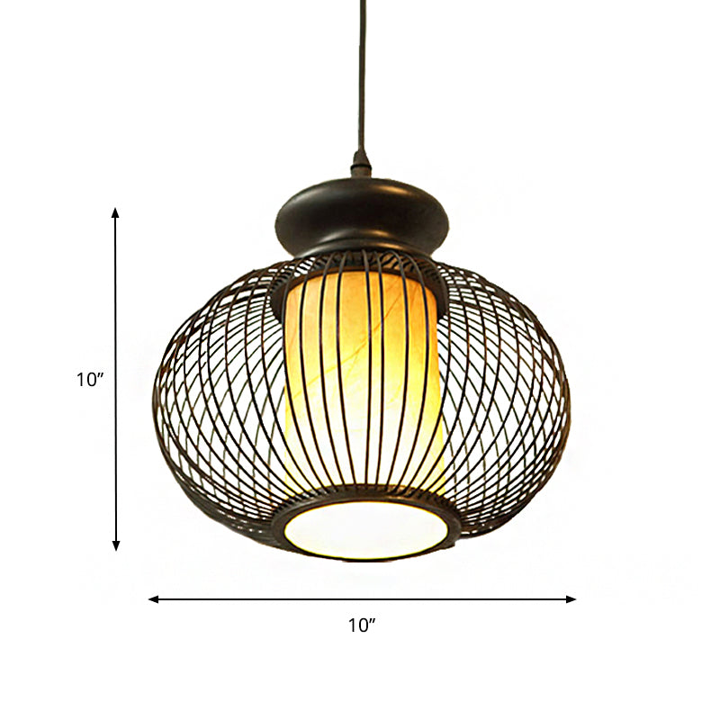 Urna Costa de iluminación Tradición de bambú 1 bulbo de lámpara de colgro de negro/madera para dormitorio, 10 "/12" de ancho