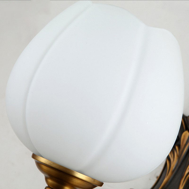 1/2-Light Bowl Shade Wall Sconce Vintage Stylish Antique Brass Metal Wall Light with Milky Glass Shade