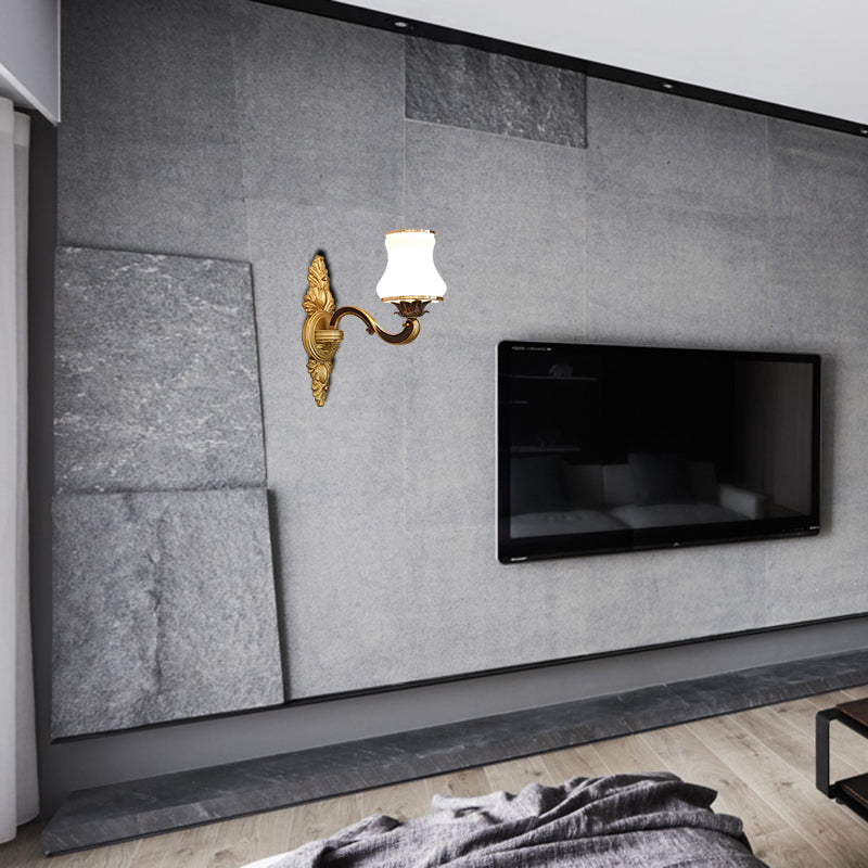 Bell Living Room Wall Lamp Traditional Stylish Milk Glass and Metal 1/2-Head Gold Finish Wall Sconce