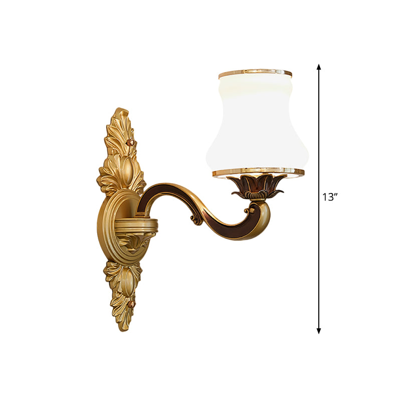 Bell Living Room Wall Lamp Traditional Stylish Milk Glass and Metal 1/2-Head Gold Finish Wall Sconce