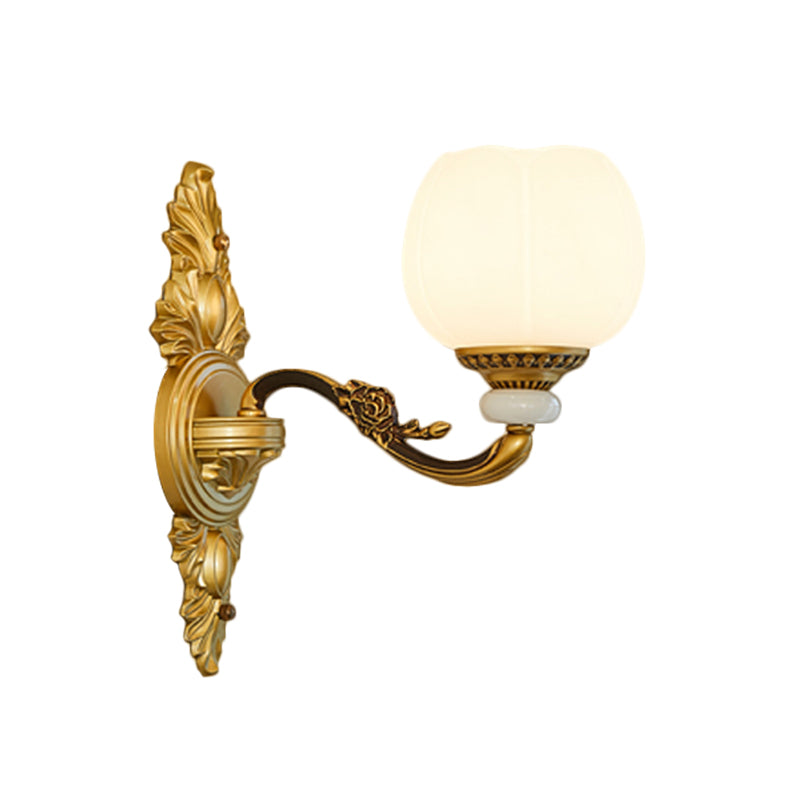 Vintage Style Globe Wall Light Sconce 1/2-Light Milky Glass and Metallic Wall Lamp in Gold for Corridor
