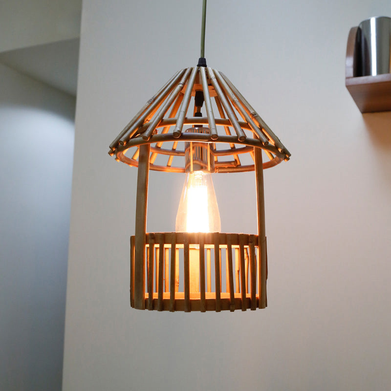 Colgante de suspensión hecha a mano de bambú contemporánea 1 cabeza de madera de madera luz de techo colgante