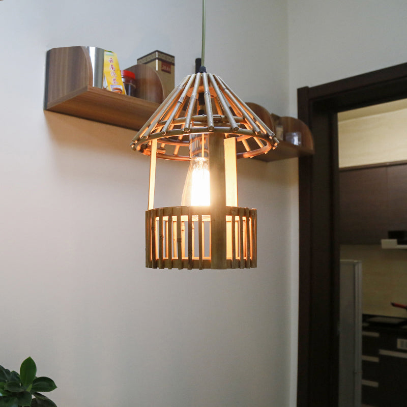 Colgante de suspensión hecha a mano de bambú contemporánea 1 cabeza de madera de madera luz de techo colgante