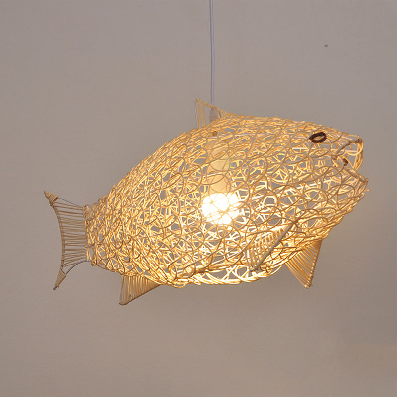 Holzfisch Anhänger Beleuchtungstradition Bambus 1 Glühbirne Hanging Lamp Kit für Restaurant