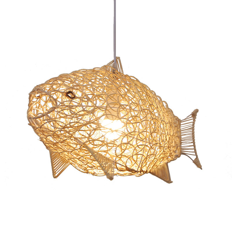 Holzfisch Anhänger Beleuchtungstradition Bambus 1 Glühbirne Hanging Lamp Kit für Restaurant