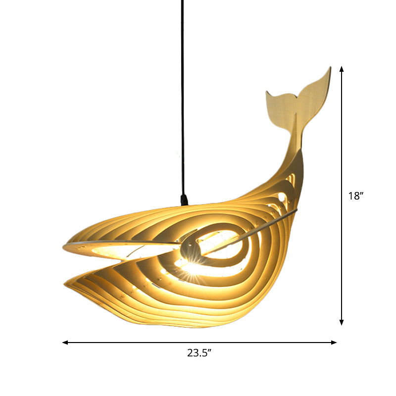 Whale Suspension Anhänger zeitgenössisches Holz 1 Glühbirne Beige Hanging Light Kit für Treppe